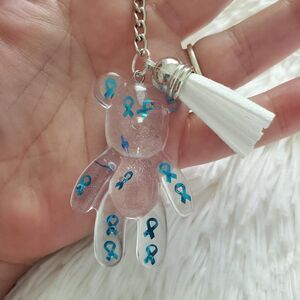 Blue Awareness Ribbon Bear Keychain